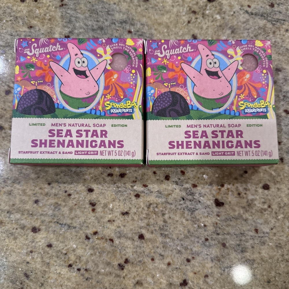 DR SQUATCH Sea Star Shenanigans Men's Natural Soap SpongeBob lot of 2 5oz